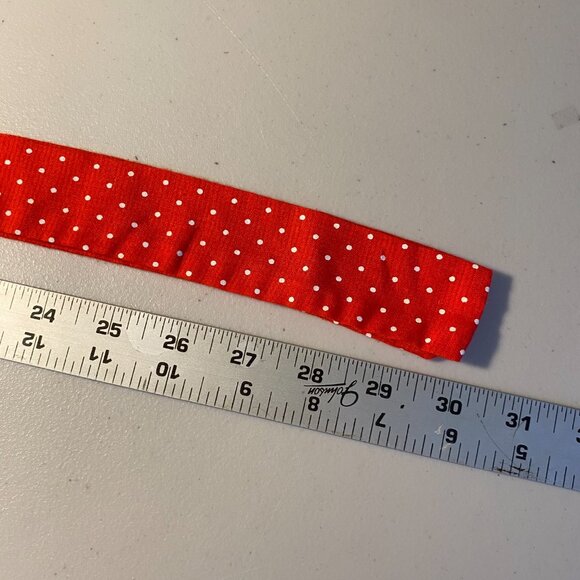 Vintage 1950s Red Polka Dot Half Apron Opaque Ruffles White Lace Pocket Retro - Picture 8 of 9